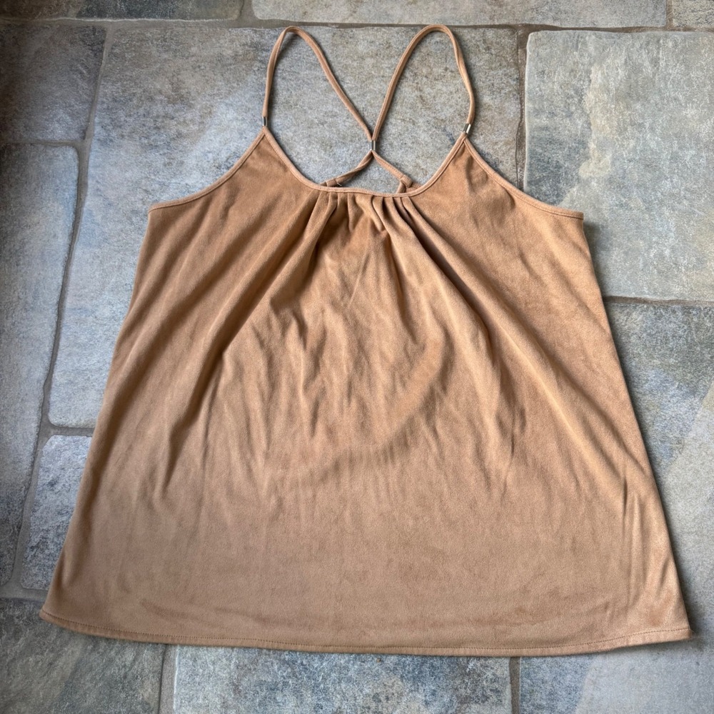 Soho New York‎ & Company Faux Suede Tank Top Sz M Stretchy, Flowy, Silver Detail